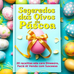 A visually appealing book cover design for a recipe book titled 'Segredos dos Ovos de Páscoa: 20 Receitas para Ganhar Dinheiro'