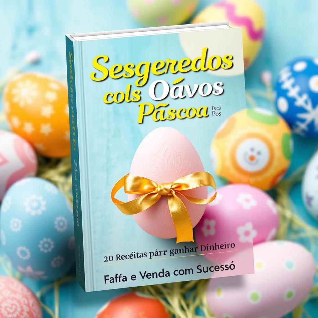 A visually appealing book cover design for a recipe book titled 'Segredos dos Ovos de Páscoa: 20 Receitas para Ganhar Dinheiro'