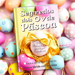 A visually appealing book cover design for a recipe book titled 'Segredos dos Ovos de Páscoa: 20 Receitas para Ganhar Dinheiro'