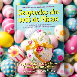A vibrant and eye-catching book cover design for the recipe book titled 'Segredos dos Ovos de Páscoa: 20 Receitas para Ganhar Dinheiro'