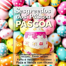 A vibrant and eye-catching book cover design for the recipe book titled 'Segredos dos Ovos de Páscoa: 20 Receitas para Ganhar Dinheiro'