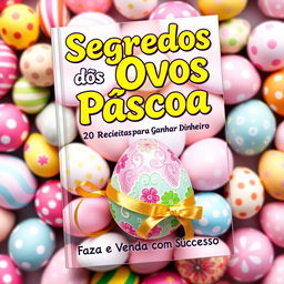 A vibrant and eye-catching book cover design for the recipe book titled 'Segredos dos Ovos de Páscoa: 20 Receitas para Ganhar Dinheiro'
