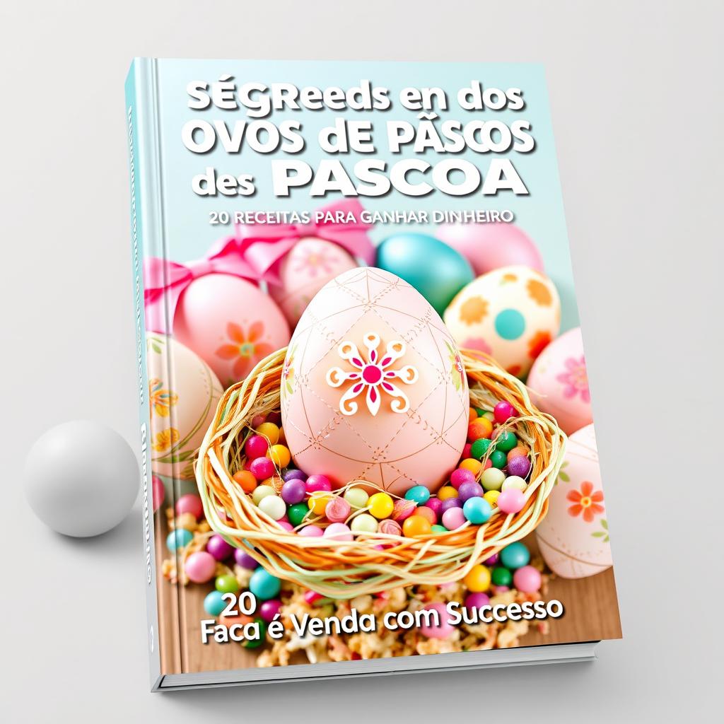 A captivating and festive book cover for 'Segredos dos Ovos de Páscoa: 20 Receitas para Ganhar Dinheiro'