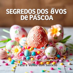A captivating and festive book cover for 'Segredos dos Ovos de Páscoa: 20 Receitas para Ganhar Dinheiro'