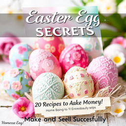 A captivating book cover design titled 'Easter Egg Secrets: 20 Recipes to Make Money'