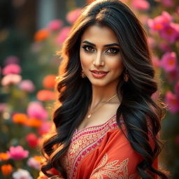 A portrait of an elegant Indian actress, radiating charm and grace