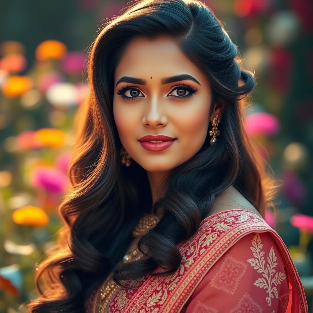 A portrait of an elegant Indian actress, radiating charm and grace