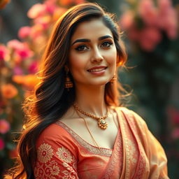 A portrait of an elegant Indian actress, radiating charm and grace