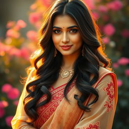 A portrait of an elegant Indian actress, radiating charm and grace