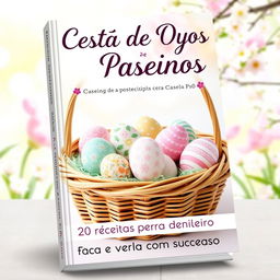 A charming book cover design titled 'Cesta de Ovos de Páscoa Caseiros: 20 Receitas para Ganhar Dinheiro'