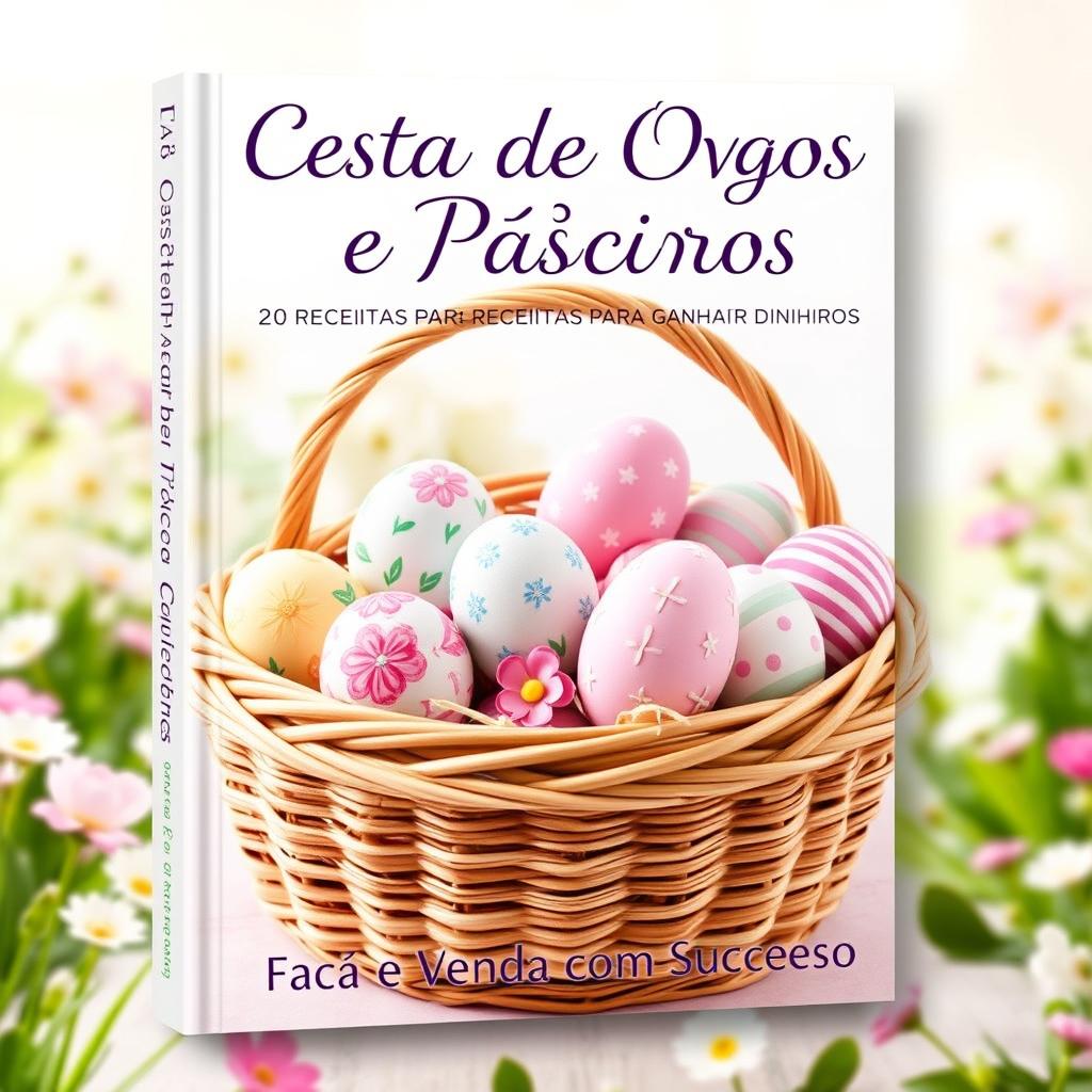 A charming book cover design titled 'Cesta de Ovos de Páscoa Caseiros: 20 Receitas para Ganhar Dinheiro'