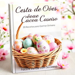A charming book cover design titled 'Cesta de Ovos de Páscoa Caseiros: 20 Receitas para Ganhar Dinheiro'