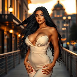 A very tall, attractive, and sensual Indian-Turkish woman with a striking presence, featuring impressive big boobs and long, flowing black hair