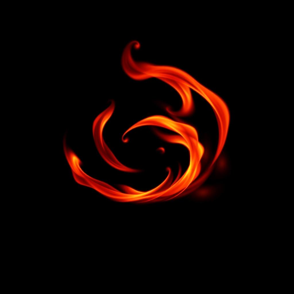 A captivating image featuring small, vibrant red flames gracefully moving around in a spiral pattern against a stark, all-black background