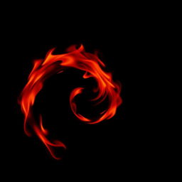 A captivating image featuring small, vibrant red flames gracefully moving around in a spiral pattern against a stark, all-black background