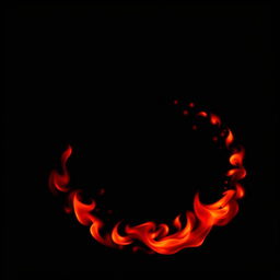 A captivating image featuring small, vibrant red flames gracefully moving around in a spiral pattern against a stark, all-black background