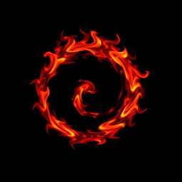 A captivating image featuring small, vibrant red flames gracefully moving around in a spiral pattern against a stark, all-black background