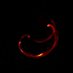 In an all black background, small red flames gracefully moving in a spiral pattern, creating a mesmerizing effect