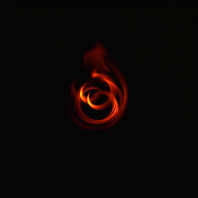 In an all black background, small red flames gracefully moving in a spiral pattern, creating a mesmerizing effect