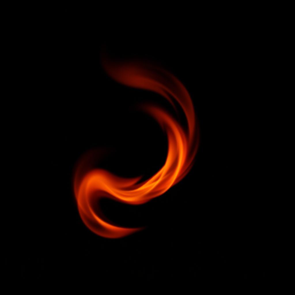 In an all black background, small red flames gracefully moving in a spiral pattern, creating a mesmerizing effect