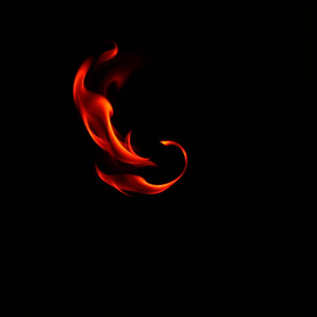 A visually captivating scene featuring small red flames elegantly moving in a spiral formation against an all-black background
