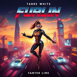 A striking and vibrant movie poster featuring a futuristic cityscape with flying cars and neon lights