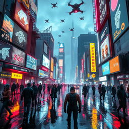 A vibrant cyberpunk cityscape at night with glowing neon lights and advanced futuristic buildings