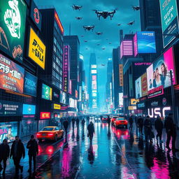 A vibrant cyberpunk cityscape at night with glowing neon lights and advanced futuristic buildings