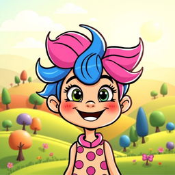 A vibrant and colorful cartoon character, featuring bold lines and exaggerated features
