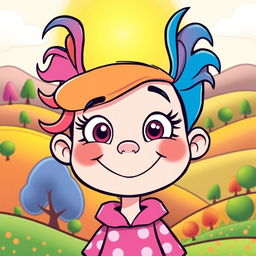 A vibrant and colorful cartoon character, featuring bold lines and exaggerated features