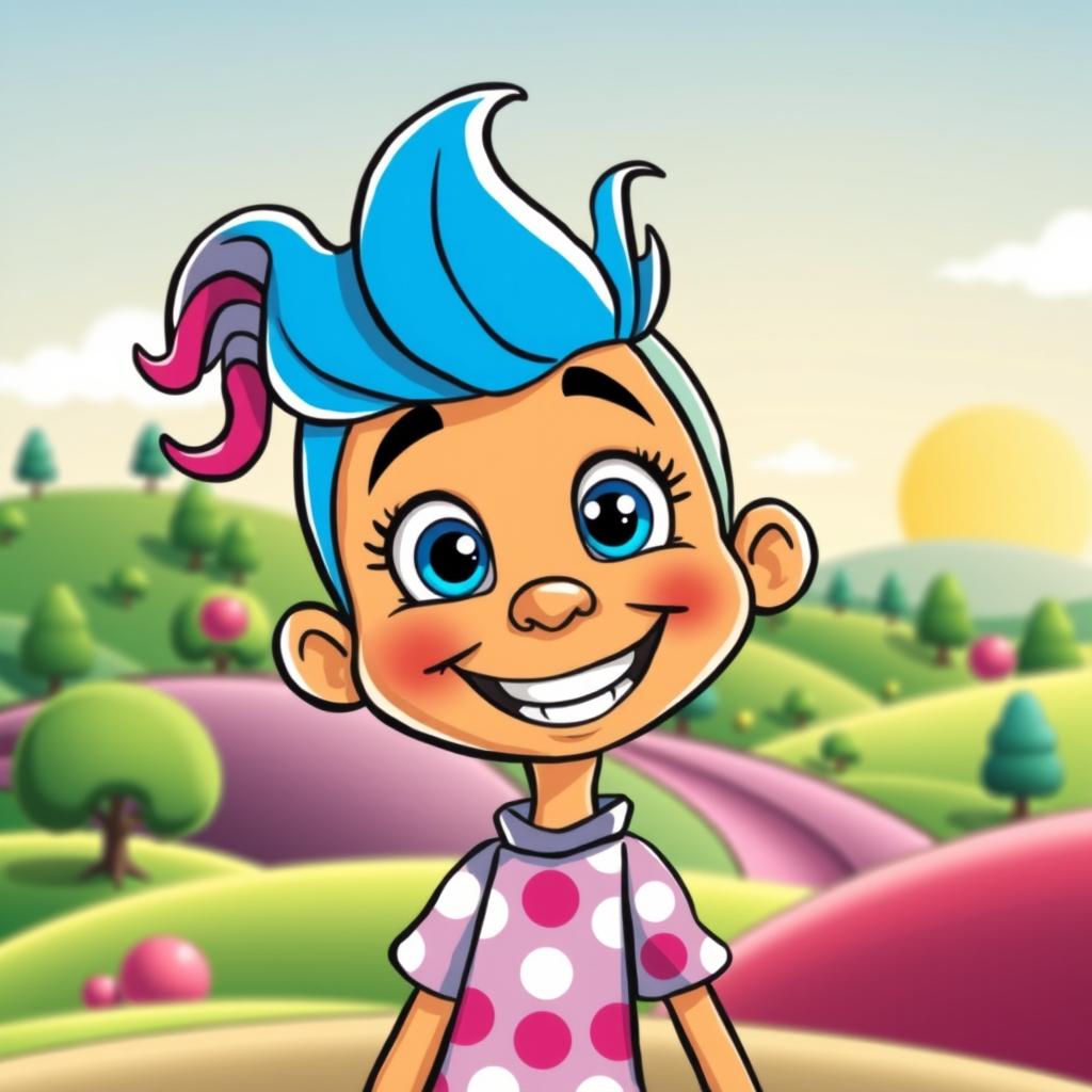 A vibrant and colorful cartoon character, featuring bold lines and exaggerated features