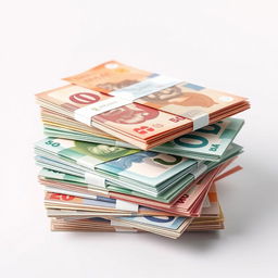 An abstract rendering of a stack of colorful banknotes in varying denominations, creatively arranged to emphasize their textures and colors without any identifying numbers or details that indicate their value
