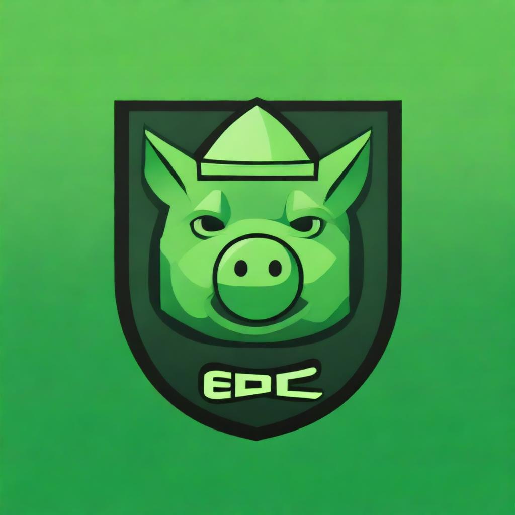 A captivating digital art image of an emblematic crest, featuring a futuristic pig and the text 'EPIC' seamlessly integrated into the design