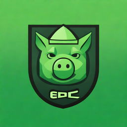 A captivating digital art image of an emblematic crest, featuring a futuristic pig and the text 'EPIC' seamlessly integrated into the design