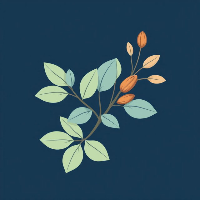 A beautifully designed logo featuring a stylized drawing of eucalyptus leaves intertwined with almond branches
