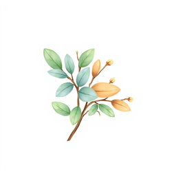 A beautifully designed logo featuring a stylized drawing of eucalyptus leaves intertwined with almond branches