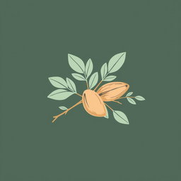 A beautifully designed logo featuring a stylized drawing of eucalyptus leaves intertwined with almond branches