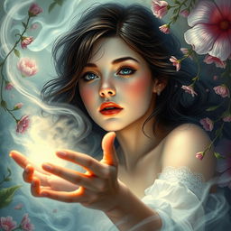 A beautiful and mysterious scene depicting a woman trapped in a dream-like environment