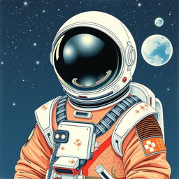 An astronaut designed in the style of traditional Japanese art, combining futuristic space elements with classic Japanese aesthetics
