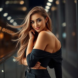 A sexy young woman posing confidently in a stylish outfit, showcasing her allure and charisma