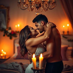An artistic and sensual scene depicting a couple in an intimate moment, capturing their chemistry and connection