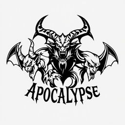 A black and white logo design showcasing three demons symbolizing the apocalypse