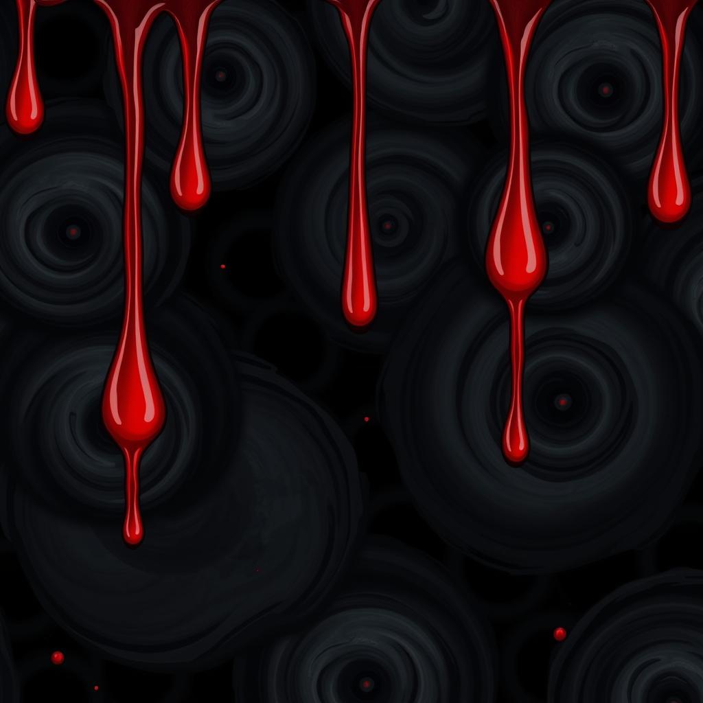 A surreal and eerie abstract pattern featuring swirling circles, enhanced by a dark, ominous atmosphere