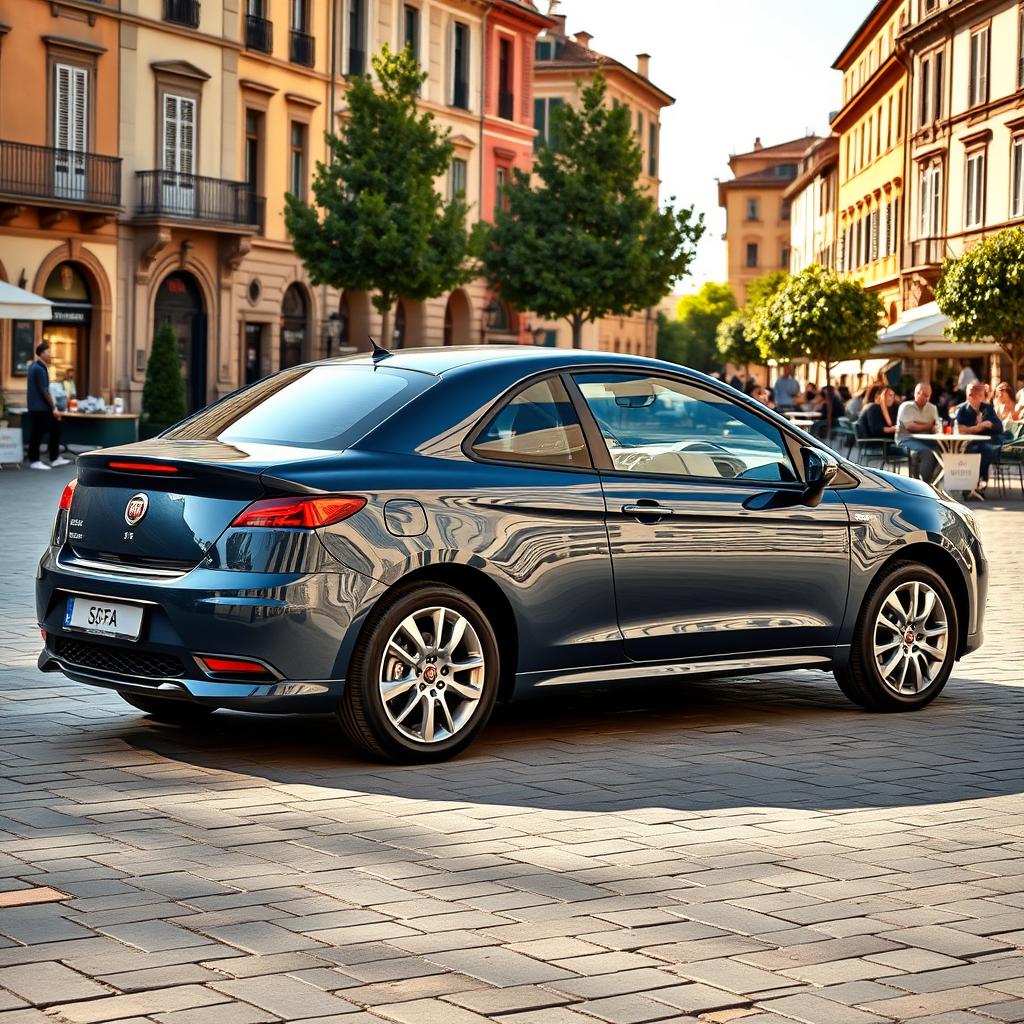 A stunning Fiat Croma parked in a picturesque European city square, showcasing its sleek design and elegant lines