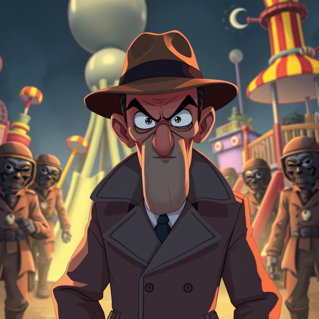 Imagine an alternate universe where the iconic character, a detective portrayed in an animated style reminiscent of a gripping detective noir, finds himself in the midst of the surreal and perilous world of Squid Game