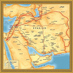 A detailed map of the historical Persian Empire during the Sasanian era, showcasing the vast territories including regions that were once part of this great kingdom