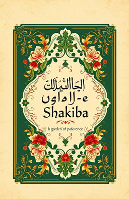 A book cover design for a Persian poetry collection titled 'Golshan-e Shakiba' (The Garden of Patience) in traditional Iranian style