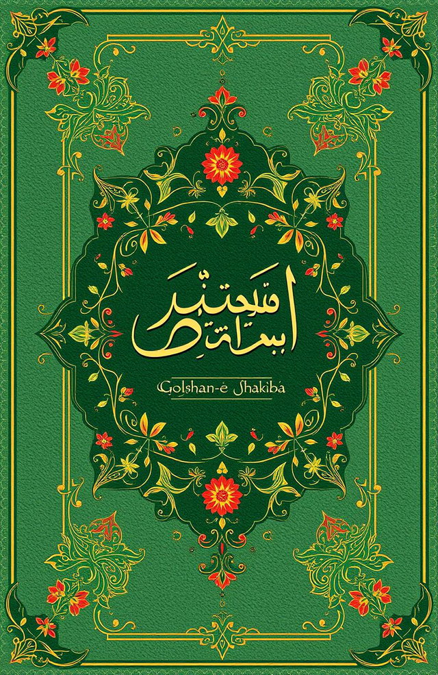 A book cover design for a Persian poetry collection titled 'Golshan-e Shakiba' (The Garden of Patience) in traditional Iranian style