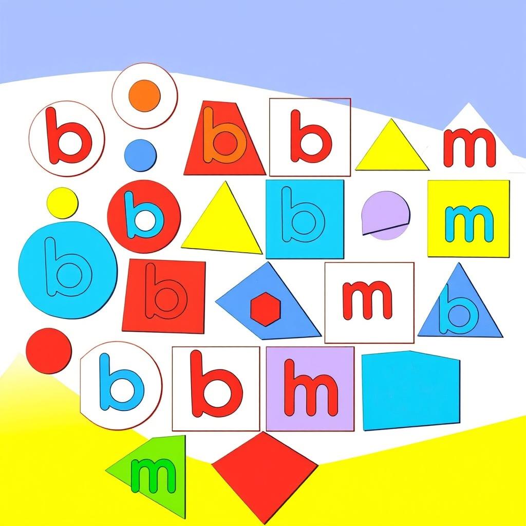 A creative illustration featuring various geometric shapes such as circles, squares, and triangles arranged artistically