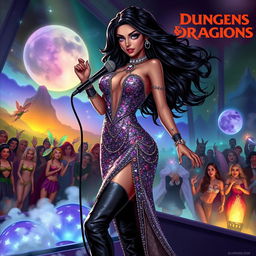 In a Dungeons & Dragons art style, a captivating Latina popstar vampire showcases her unique charm